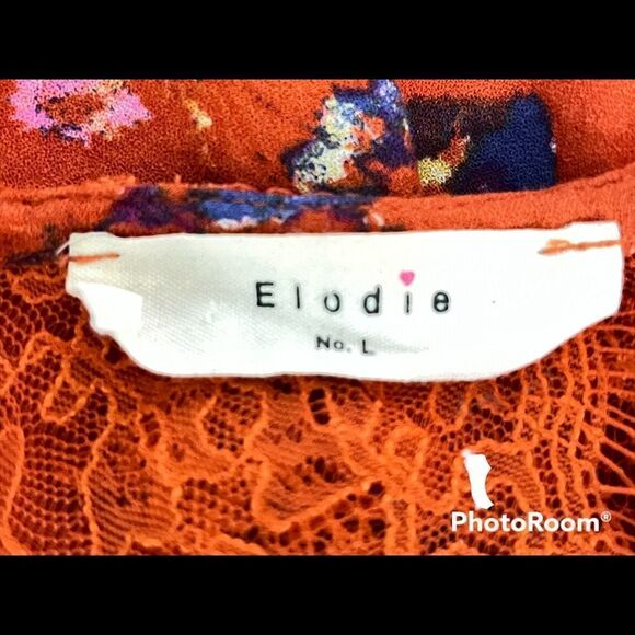 Elodie large orange floral spaghetti straps lace open back silky top - Picture 2 of 5